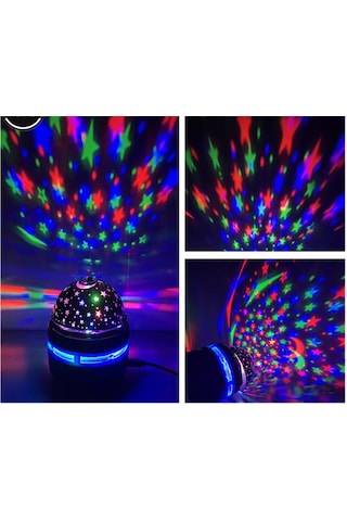 SGE Teknoloji Ay ve Yıldızlı Gökyüzü Yansıtmalı Dönen Projeksiyon Gece Lambası Siyah