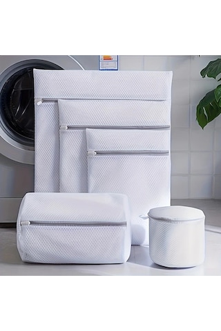 Elmpaly Beyaz 5li Set Dayanıklı Çamaşır Filesi Yıkama Torbası Hassas Kumaş Koruma Beyaz