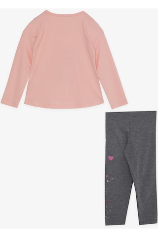 Breeze Kız Çocuk Taytlı Takım Sevimli Kız Baskılı Kalpli 2-6 Yaş, Pembe-pembe Pembe