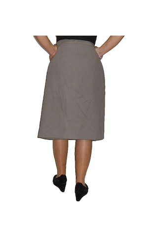 Koyu Krem Cepli Piliseli Diz Boyu Etek Krem