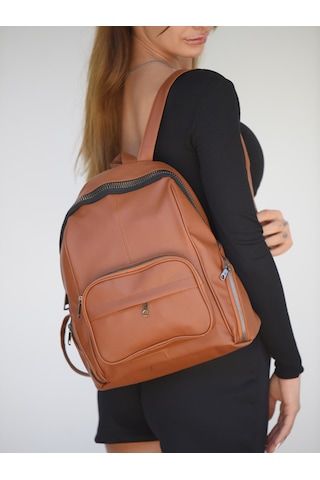 Jara Bag Frida Kadın Sırt Çantası Şık, Yumuşak Dokulu Ve 5 Bölmeli Taba