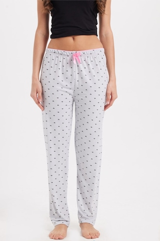 Tudors Kadın Regular Fit Klasik Kesim Viskon Beli Lastikli Fiyonk Detaylı Baskılı Gri Pijama Altı-51006