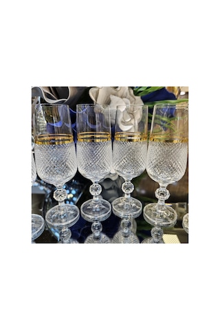 6 Kişilik Yaldızlı Kristal Kesme Kahve Yanı Su Bardağı Kadeh 180ml Çok Renkli