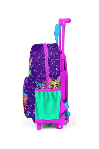 Minik Yuva Çekçekli Sırt Çantası Mor Pembe Kedi Desenli İki Bölmeli 24032