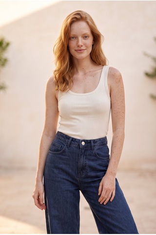 Soulshae Yüksek Bel Geniş Paça Denim Pantolon Lacivert