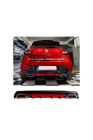 Renault Clio 4 Difüzör Arka Tampon Eki 2 Egzoz Çıkışlı Kırmızı Lü