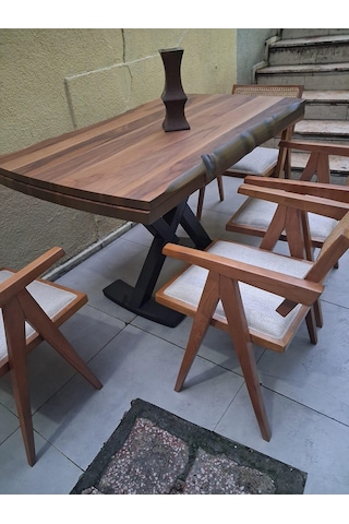 Masa Kütük 90545 V Ayak Açılır Ahşap Boyalı Adet Sandalye Takım Açık Kahverengi