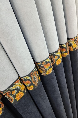 Country Fon Perde Gri Siyah Renk Gri