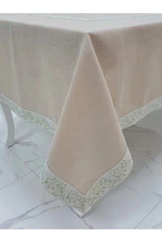 Gonca Jakar Bordürlü Keten Kumaş Bej Masa Örtüsü 160x230 Cm - 1132 Çok Renkli
