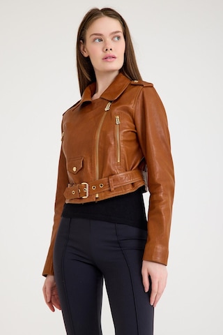 Fit Biker Kısa Bayan Deri Ceket Vb-1 Bk-2581 - 23489 Viski