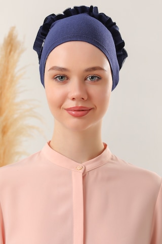 Melodi Scarf Kadın Tesettür Önü Dikişsiz Fırfırlı Penye Bone Lacivert
