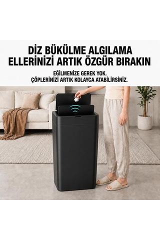 Ultra Mega Boy Otomatik Hareket Sensörlü Çöp Kovası, Çöp Kutusu Siyah
