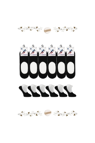 Erkek Babet Siyah Çorap Pamuklu Dikişsiz Görünmez Kaydırmaz Topuk Silikonlu 6'lı Paket Siyah