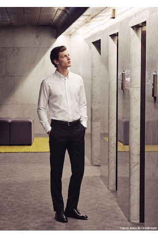Ramsey Siyah Modern Fit Klasik Yün Karışımlı Pantolon siyah