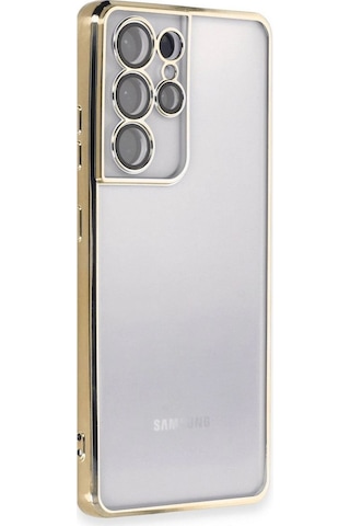 Tedar Samsung Galaxy Uyumlu S21 Ultra Kılıf Razer Lensli Silikon - Gold Najmaddin standart