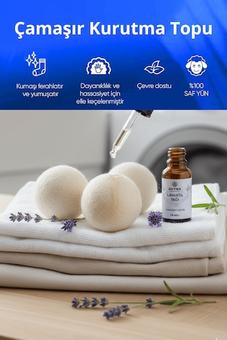 Reyo 3'lü Çamaşır Yün Kurutma Topu + %100 Saf Lavanta Esansı Hediye Krem