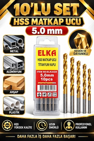 5 Mm Hss Titanyum Kaplı Matkap Ucu 10'lu Set Metal Alüminyum Ahşa 5 Mm Hss Titanyum Kaplı Matkap Ucu 10'lu Set Metal Alüminyum Ahşa