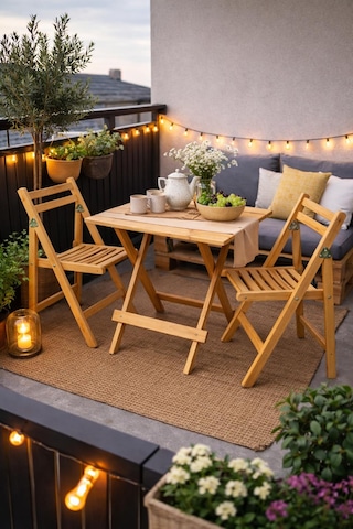 Ahşap Katlanır Masa Sandalye Piknik Bahçe Balkon