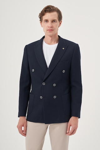 Morven Erkek Lacivert Poliviskon Kruvaze Desenli Slim Fit Sivri Yaka Ceket 25ms002022200 Lacivert