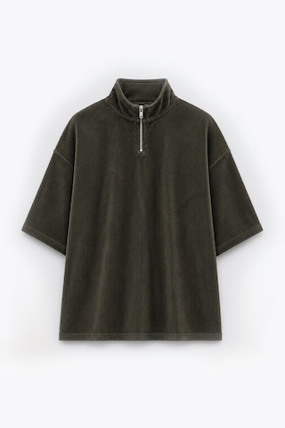 Yarım Fermuarlı Oversize Fitilli Tişört Haki Yarım Fermuarlı Oversize Fitilli Tişört Haki