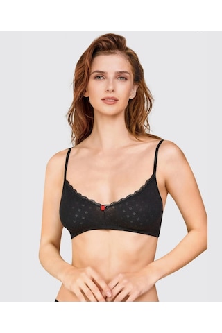 Intive Comfort Vintage Çiçek Desenli İnce Askılı %100 Pamuk Balensiz Bralet/sütyen-berrak Siyah