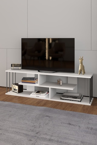 Tv Sehpası Tv Ünitesi Raflı 140 Cm Gzd Beyaz Beyaz