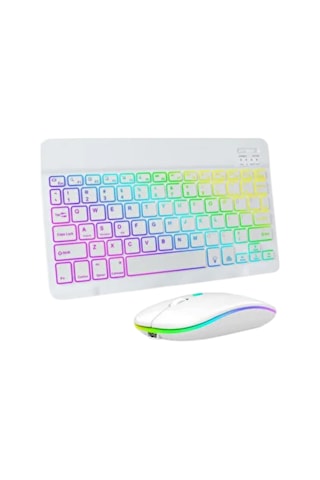 Aydınlatmalı Kablosuz Klavye Mouse Seti Bluetooth Bağlantılı Çokl