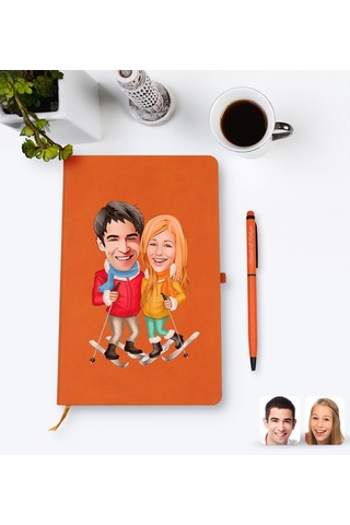 Kişiye Özel Sevgililer Karikatürlü Turuncu Termo Deri Defter Kale N11.2267