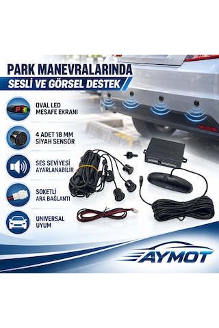 Mfk Universal Sesli Ve Led Ekranlı Siyah 4 Sensörlü Park Sistemi 18 Mm