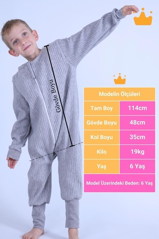 Babyhola 2-8 Yaş 1.5 Tog Kapitone Çocuk Uyku Tulumu Unisex Uzun Kollu Uyku Tulumu Gri