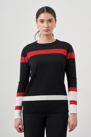 Mizalle Blok Renkli Rayon Siyah/ Kırmızı Bluz