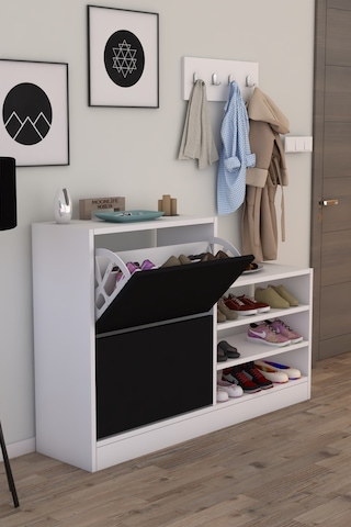 Anatolia 2 Kapak Kayar Raflı Ayakkabılık Siyah Beyaz