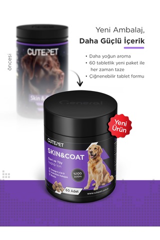 Cutepet Skin & Coat Köpek Deri Ve Tüy Sağlığı Tableti 60 Adet Omega 3-6-9, Biotin Ve Kolajen Destekli
