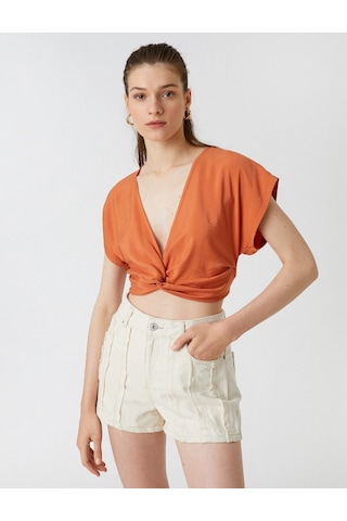 Koton Crop Bluz Büzgü Detaylı Turuncu 2sak60291cw 2SAK60291CW200 Turuncu