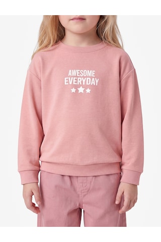 Koton Viskon Karışımlı Bisiklet Yaka Uzun Kollu Baskılı Sweatshirt Pembe 7wmg10049ak Gül