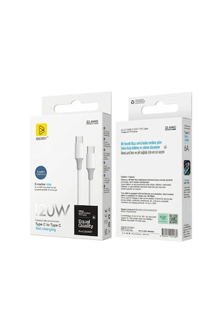 İberry Lb205et 120w Type-c To Type-c Buzz Serisi Şarj Kablosu - Beyaz