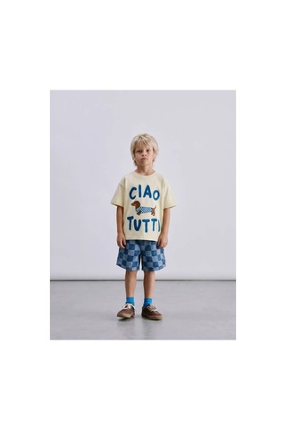 Poala Kids Damalı Denim Balloon Şort Mavi