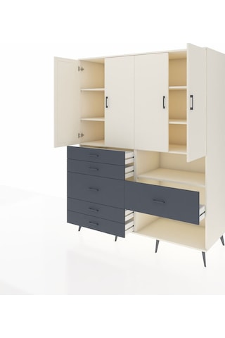 Kronos Gardrop 7 Raflı 6 Çekmeceli 4 Kapaklı 176x59x221 Aytaşı-aytaşı/antrasit Aytaşı/antrasit
