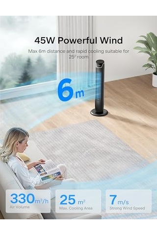 Kule Fan, Uzaktan Kumanda, 38db Fısıltı Sessizliği, 5 Hız Kademesi Ve 4 Mod, Led Ekran, 15h Zamanlayıcı, 90 Salınım 02151083