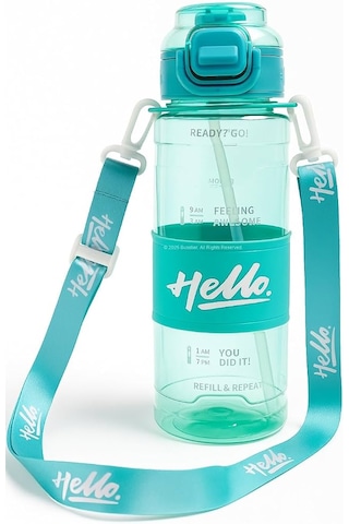 Hello Pipetli Suluk 800 Ml Renkli Askılı Su Şişesi Çocuk Ve Yetişkin Okul Seyahat İçin Gıda Sınıfı Plastik Sızdırmaz Matara Mor Yeşil