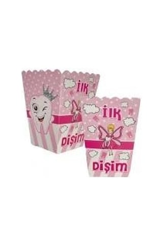 8 Adet - Mısır Kutusu Popcorn Diş Partisi Kız Pembe Diş Buğdayı Parti Seti