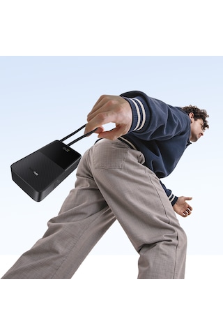 Baseus Enerfill Bipow2 Pro 20000mah Dahili Usb-c Kablolu, 22,5 W Hızlı Şarjlı, Led Ekranlı Powerbank, Siyah Siyah