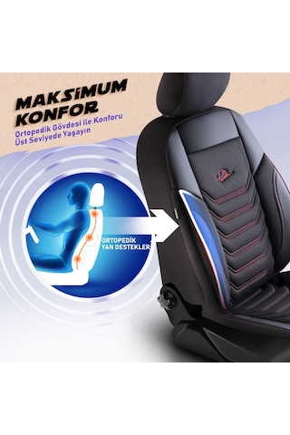 Panda Florida Serisi Pike Kumaş Oto Koltuk Kılıfı Siyah - Kırmızı