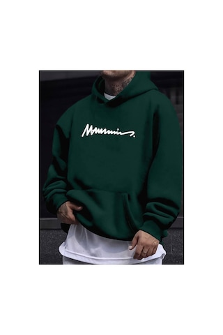 Medinenur Erkek El Yazılı Baskılı Kapüşonlu Sweatshirt Yeşil