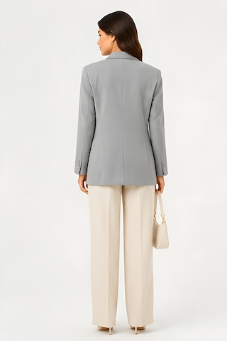 Lili Woman Kadın Kruvaze Açık Gri Blazer Ceket Çift Düğmeli, Cep Kapaklı P.3982g