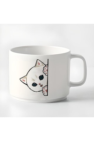 Çay Kahve Espresso Fincanı Haylaz Kedi 180 Ml Beyaz