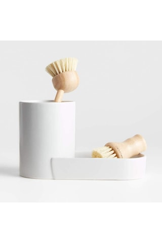 Crate & Barrel Chet Beyaz Seramik Lavabo Rafı, Minimalist Ve Modern Tasarım Aynalar Ve Banyo Aksesuarları Çok Renkli
