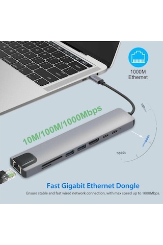 Macbook Pro Air Usb Type-C Hub Dönüştürücü Çevirici Çoklayıcı 8