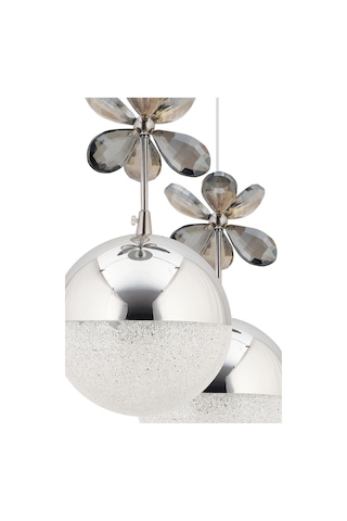 Kelebek 4'lü Gümüş Sarkıt 3 Renk Kademeli Ledli Kristal Taşlı Modern Led Avize Krom