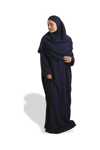 2 Parça Namaz Elbisesi Dokuma Kendinden Desenli 2502 02 Lacivert